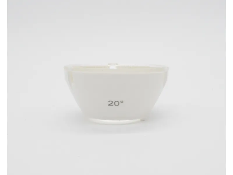 White 20-degree LED lens diffuser on white background showing angle marking and textured surface.