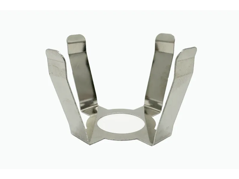 Metallic cup holder with four sturdy legs and a circular base for stability.