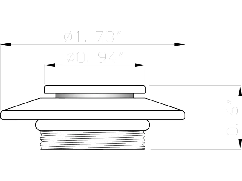 Technical drawing of a threaded cylindrical part with measurements showing 1.73 inch diameter and 0.6 inch height.