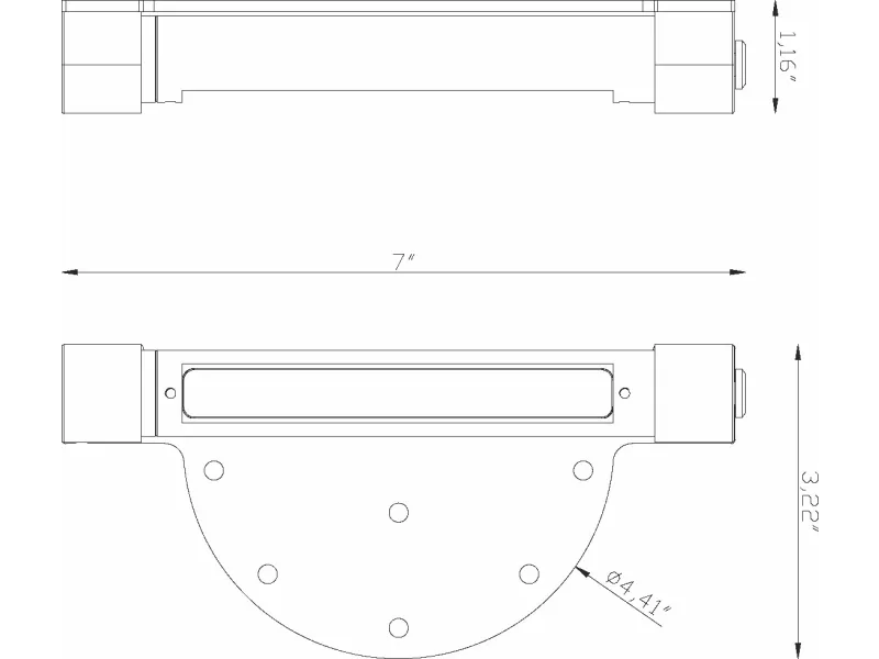 Technical drawing of a mechanical part with dimensions showing length 7 inches and height 3.22 inches