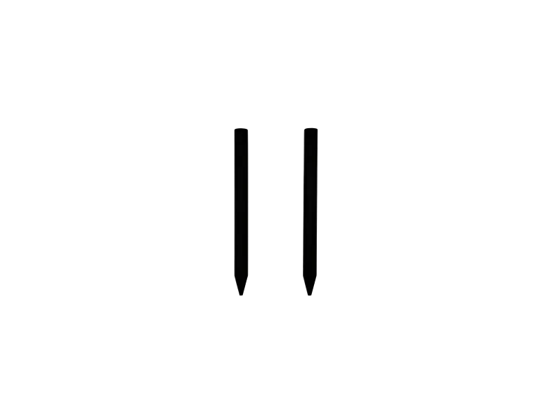 Two black pencils with pointed tips standing upright on a black background.