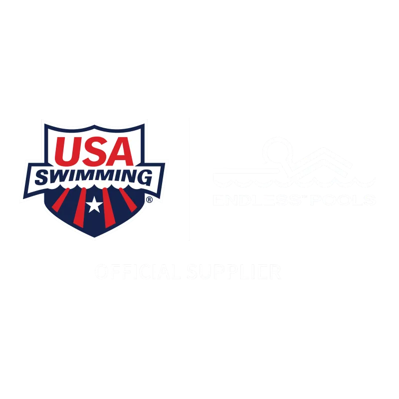 USA Swimming and Endless Pools logos with Official Supplier text on black background