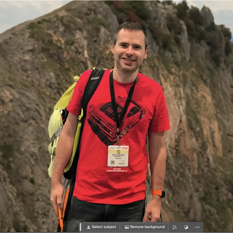 Jeff Jahn wearing a backpack