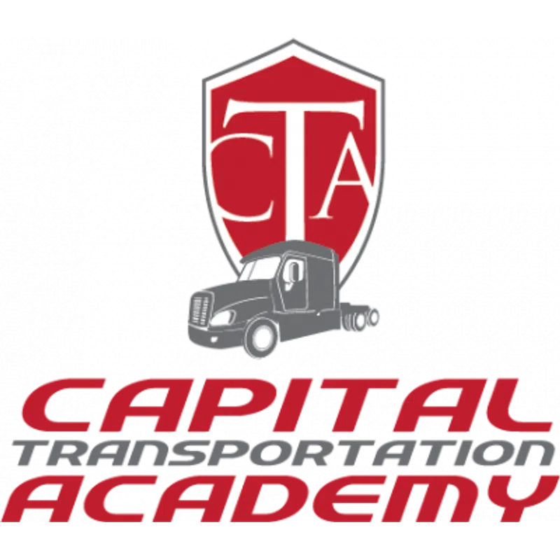 Capital Transportation Academy logo with red shield, white letters CTA, gray semi-truck, and bold red and gray text.