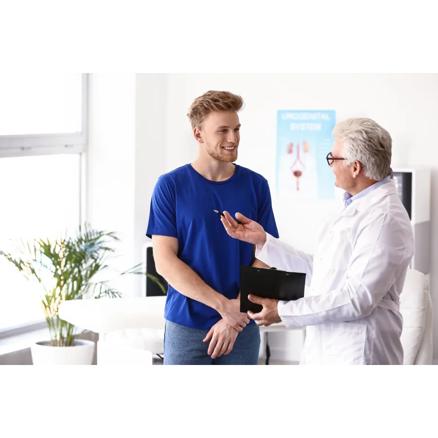 a person showing a person something on the tablet