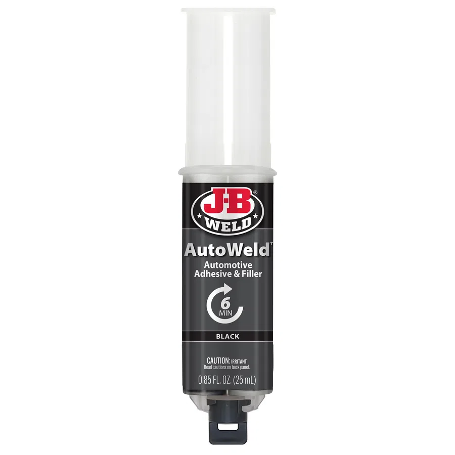 a black and white tube with a white label