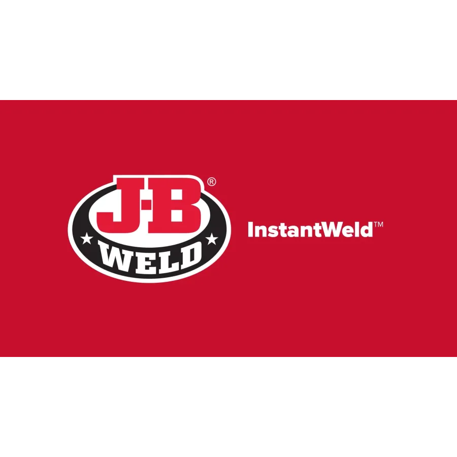 JB Weld logo on red background with InstantWeld brand name text in white beside it
