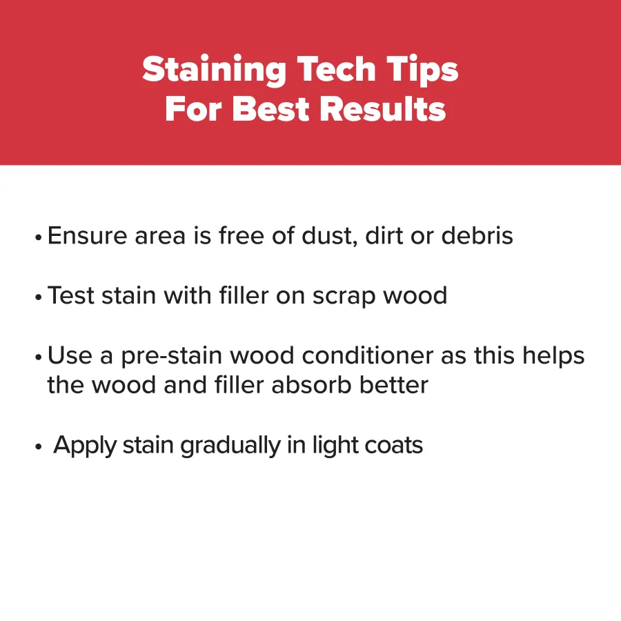 Tips for best wood staining results including cleaning, testing, using conditioner, and applying stain gradually.