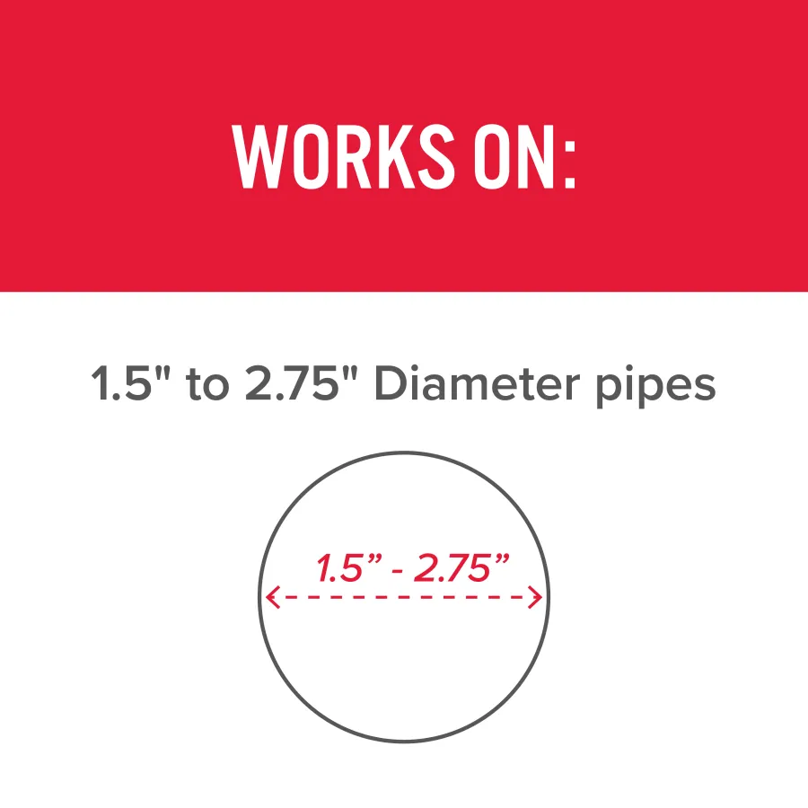Graphic showing compatibility with pipes ranging from 1.5 to 2.75 inches in diameter