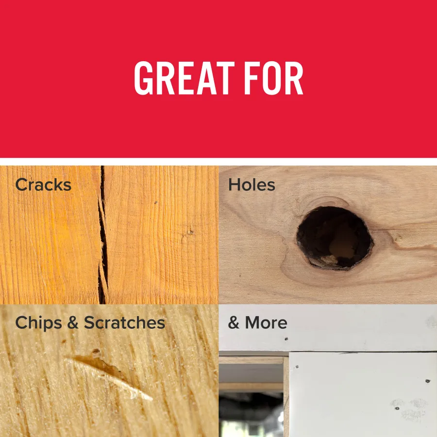 Wood surfaces showing cracks, holes, chips, scratches, and other damage types highlighted for repair visuals.