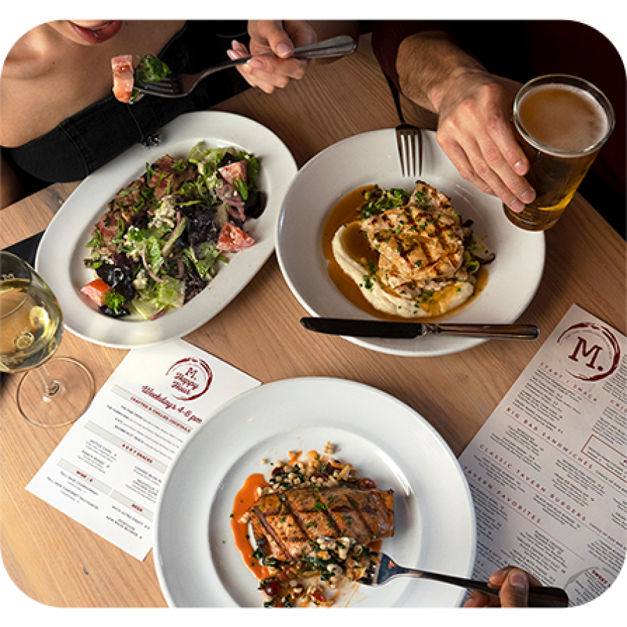 a table is filled with food