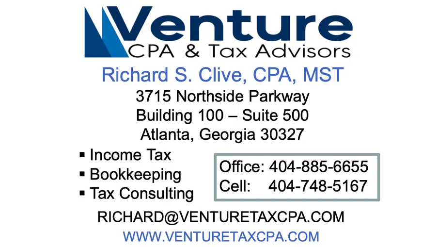Venture CPA & Tax Advisors contact details with services and phone numbers in Atlanta, Georgia.