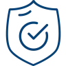 Blue shield icon with a checkmark, symbolizing security and trust.