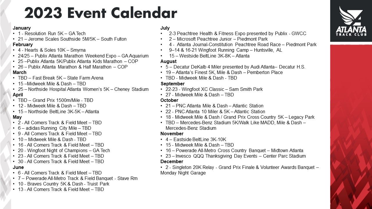 2023 Events & Programs Calendar | Atlanta Track Club