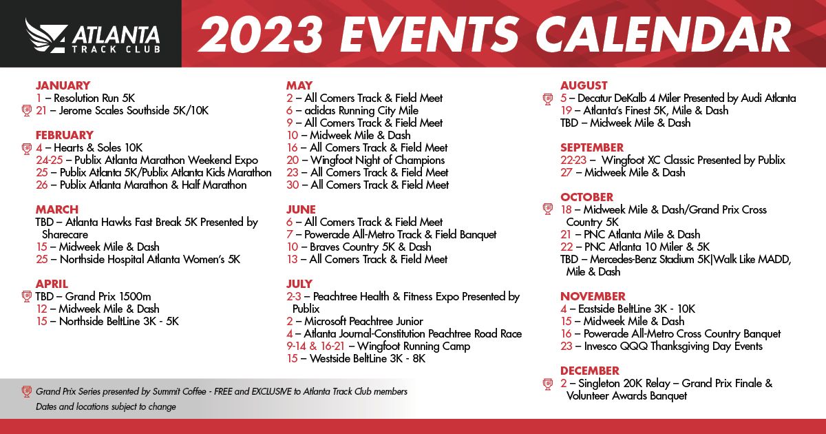 2023 Events & Programs Calendar | Atlanta Track Club