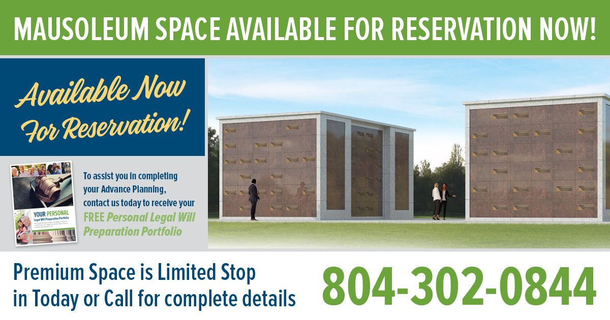 Southlawn Pre-Construction for Mausoleum, Call 804-302-0844