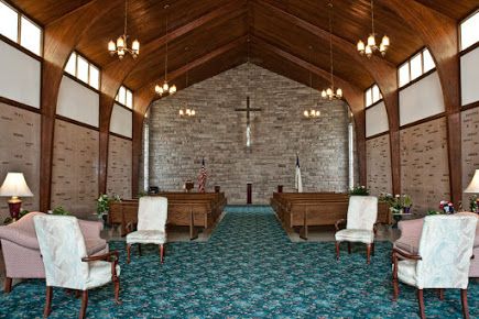 Inside a chapel at Garden View Funeral Home