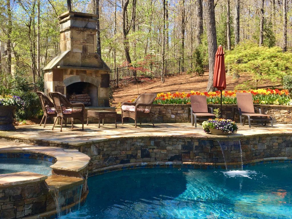 an outdoor patio and pool