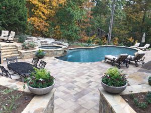 a pool in a backyard