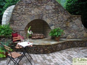 a brick fireplace