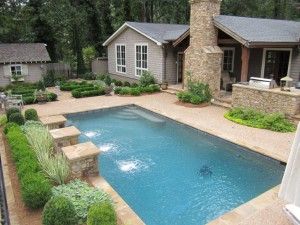 a pool behind a house