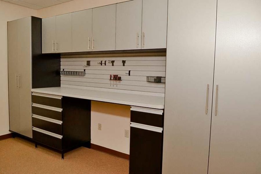 Workbench and storage system in a clean garage