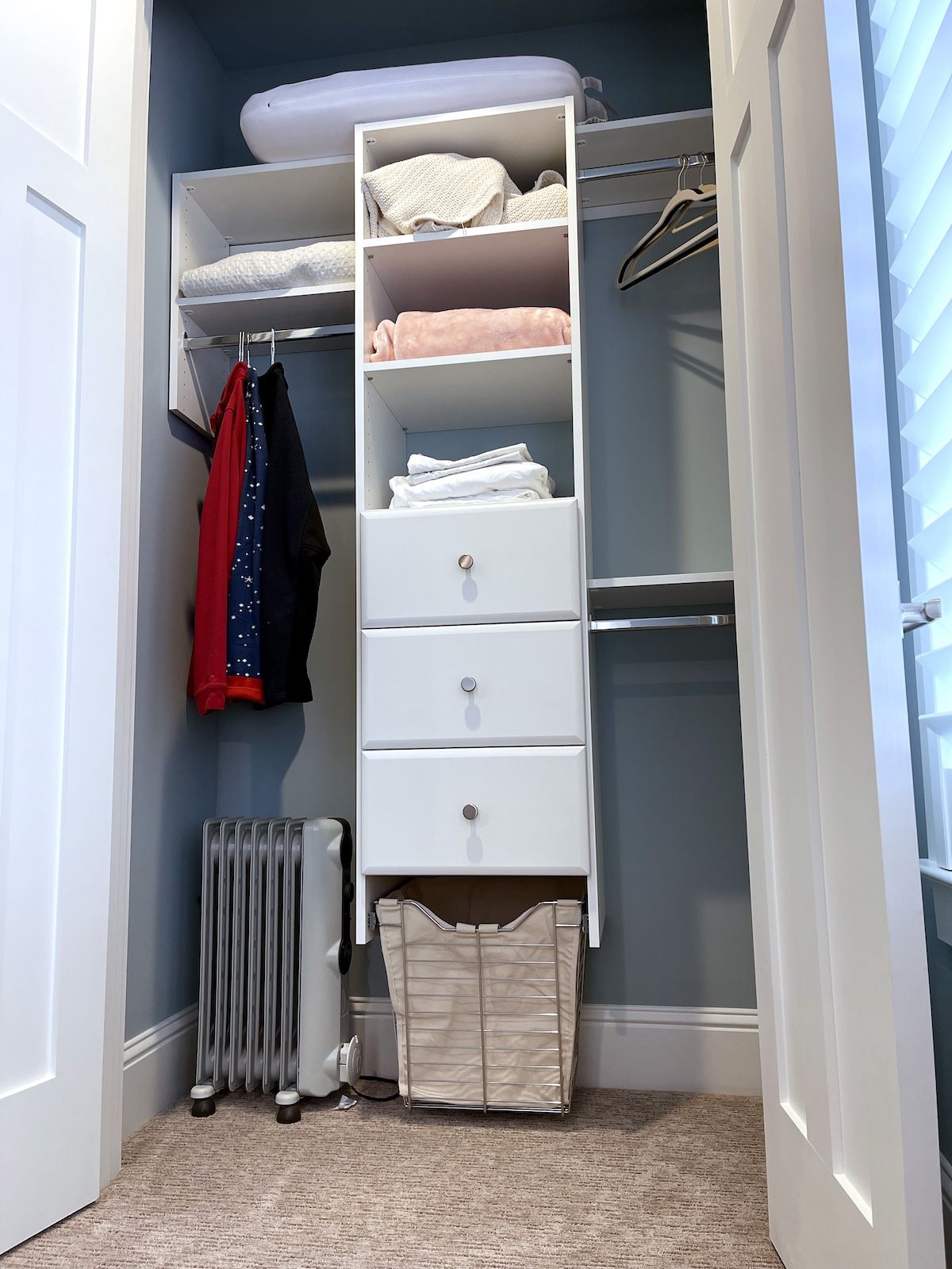 Narrow closet custom storage solution