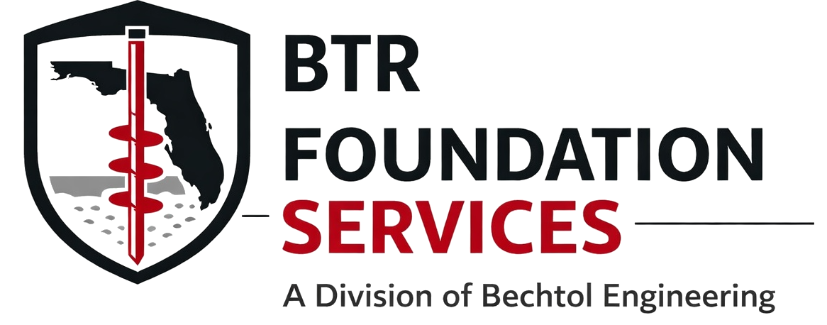 Logo of BTR Foundation Services with shield, drill bit, and Florida map for Bechtel Engineering division.