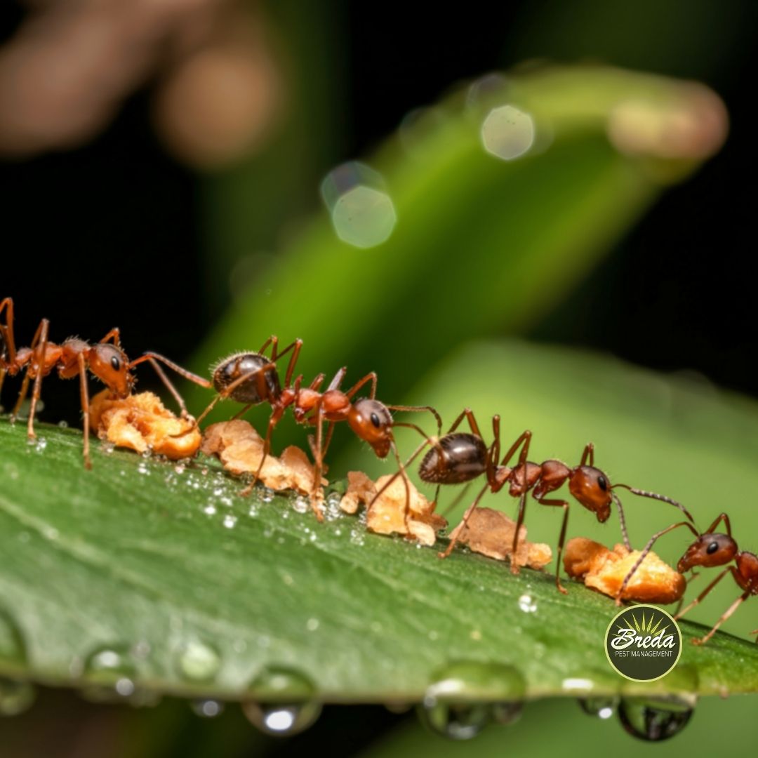 a close up image of a line of fire ants on a leaf eating food fire ant control in Atlanta GA