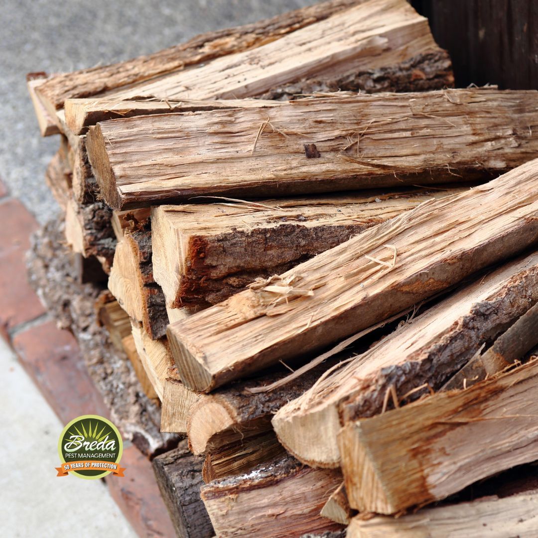 a stack of firewood sitting outside of a house diy fall pest control Cumming GA