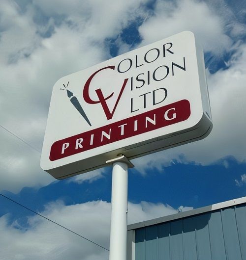 The tall sign at Color Vision Printing