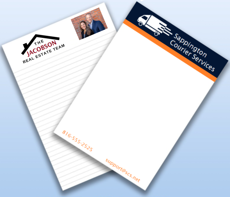 Two examples of branded notepads