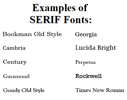Ten examples of Serif fonts 