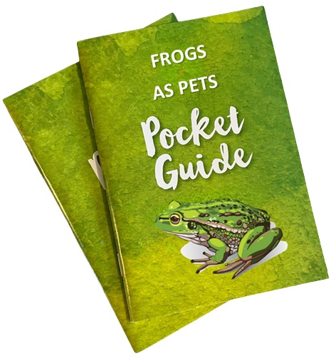 Two instructional pocket guides that explain how to care for pet frogs