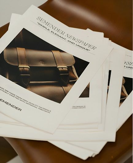 A stack of promotional handouts for a high-end handbag