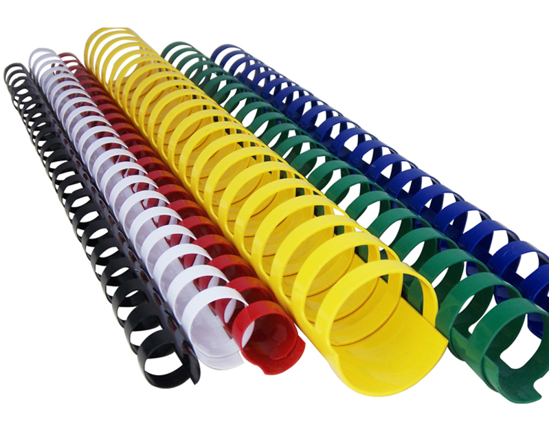 Comb Binding spines shown in different colors and diameters
