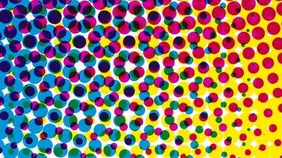 Magnified ink dots of the four color printing process