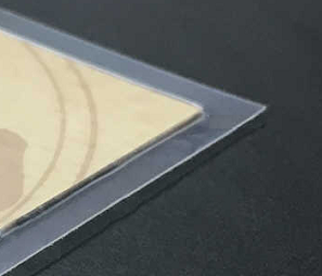 A of corner of a printed piece with sealed edge laminate