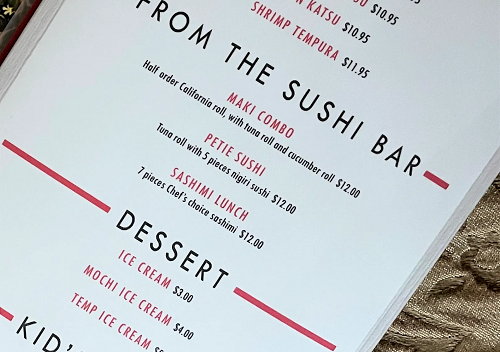 A restaurant menu with a Matte Laminate  applied