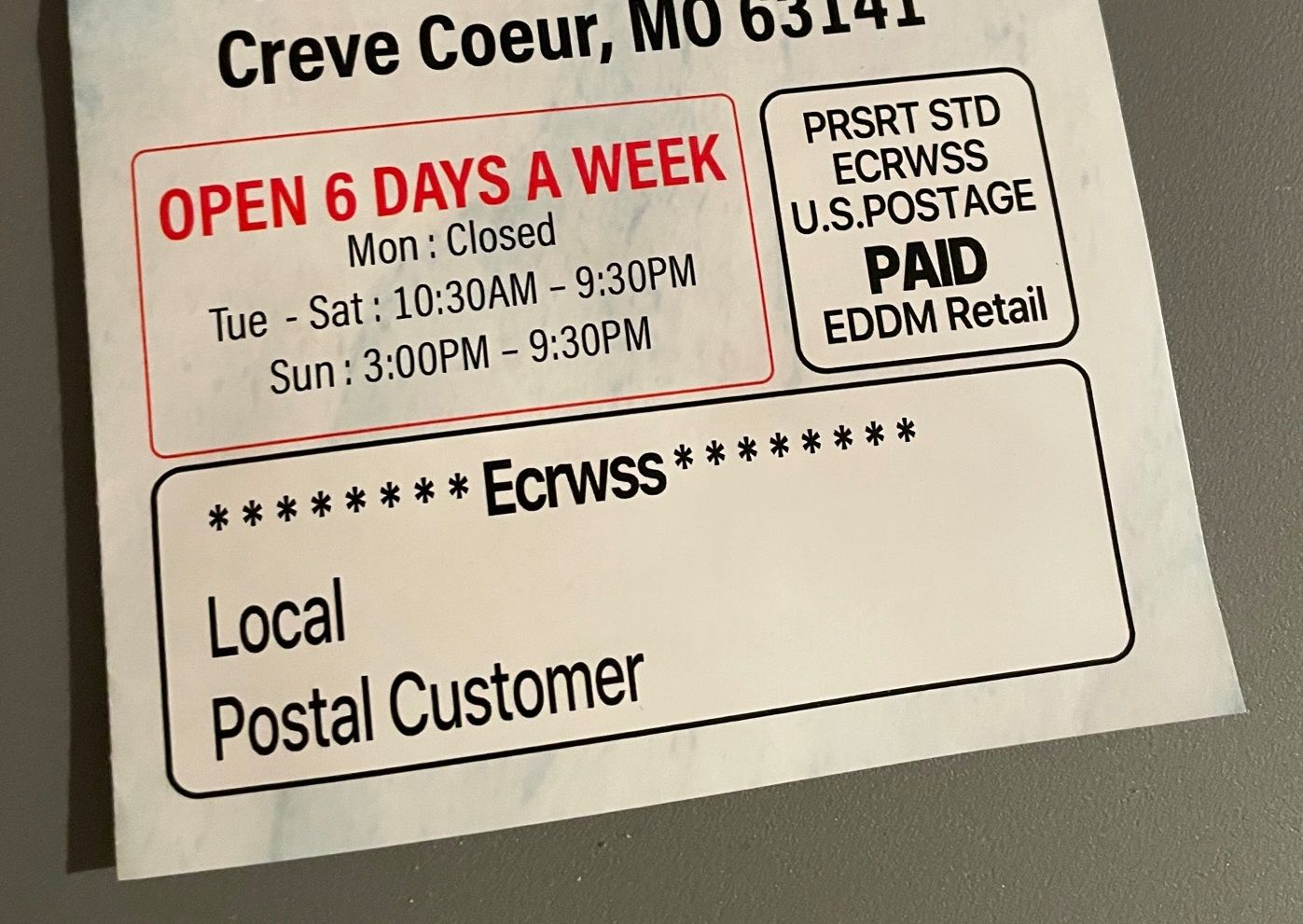 An EDDM direct mail piece showing the Indicia and Address Panel