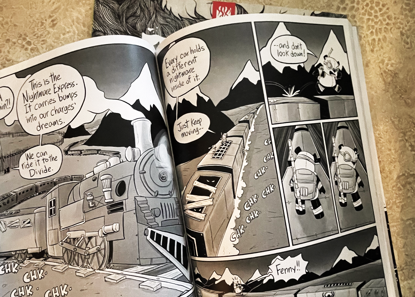 Pages of a Graphic Novel printed in grayscale