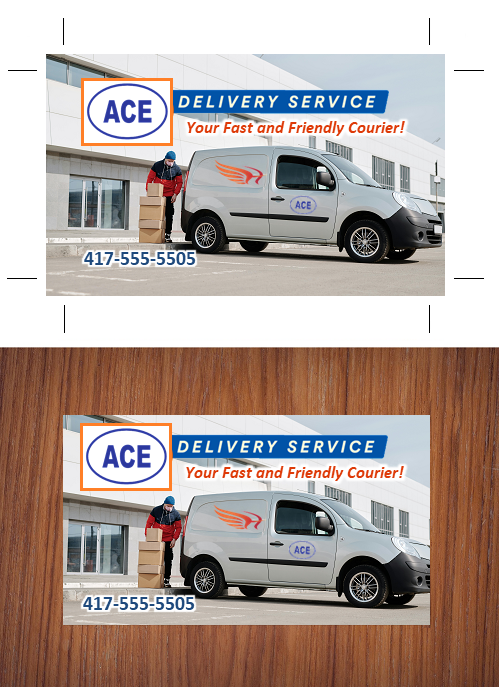 A printed promo card shown before and after trimming