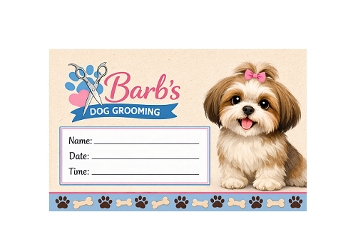 An appointment card for a dog grooming business.
