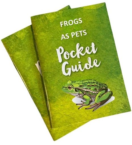 Two instructional pocket guides that explain how to care for pet frogs