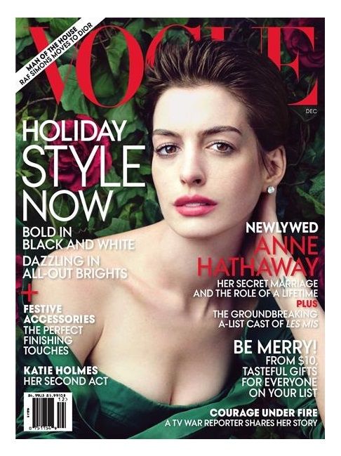 A Vogue magazine cover featuring Anne Hathaway