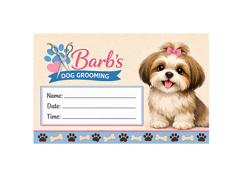 An appointment card for a dog grooming business.
