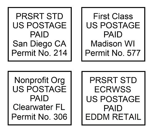 Four different examples of postal indicia