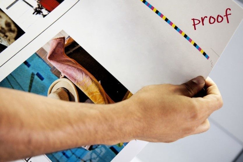 A person holding a hard copy printing proof  