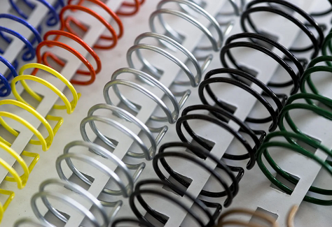 Wire-O binding spines shown in various colors