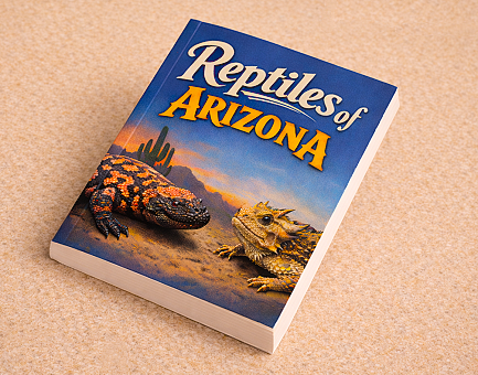 A book entitled Reptiles of Arizona lying on a counter